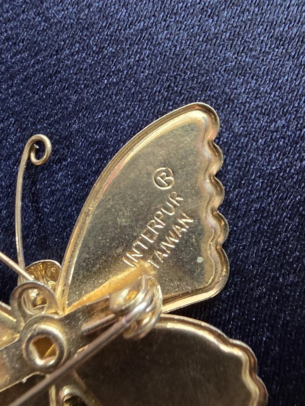 1970s Interpur Gold Tone Glittery Butterfly Pin Brooch